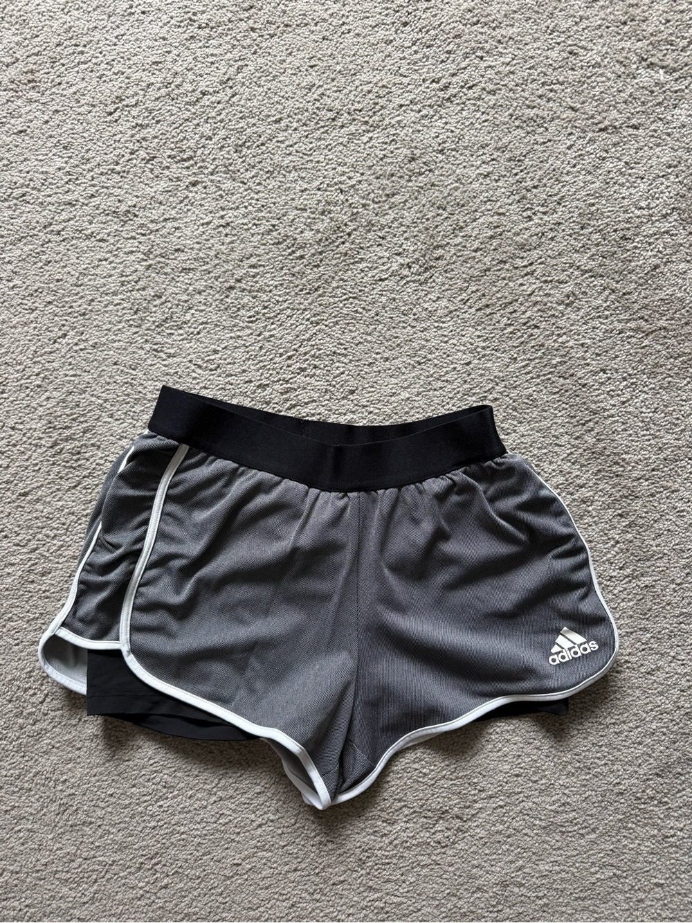 adidas Gray Athletic Shorts with Black Waistband and White Trim